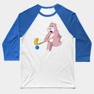 Hippo at Hockey with Hockey bat Baseball T-Shirt